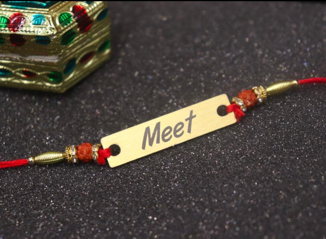 Personalized Name Rakhi With Roli Chawal Chandan Mishri Set
