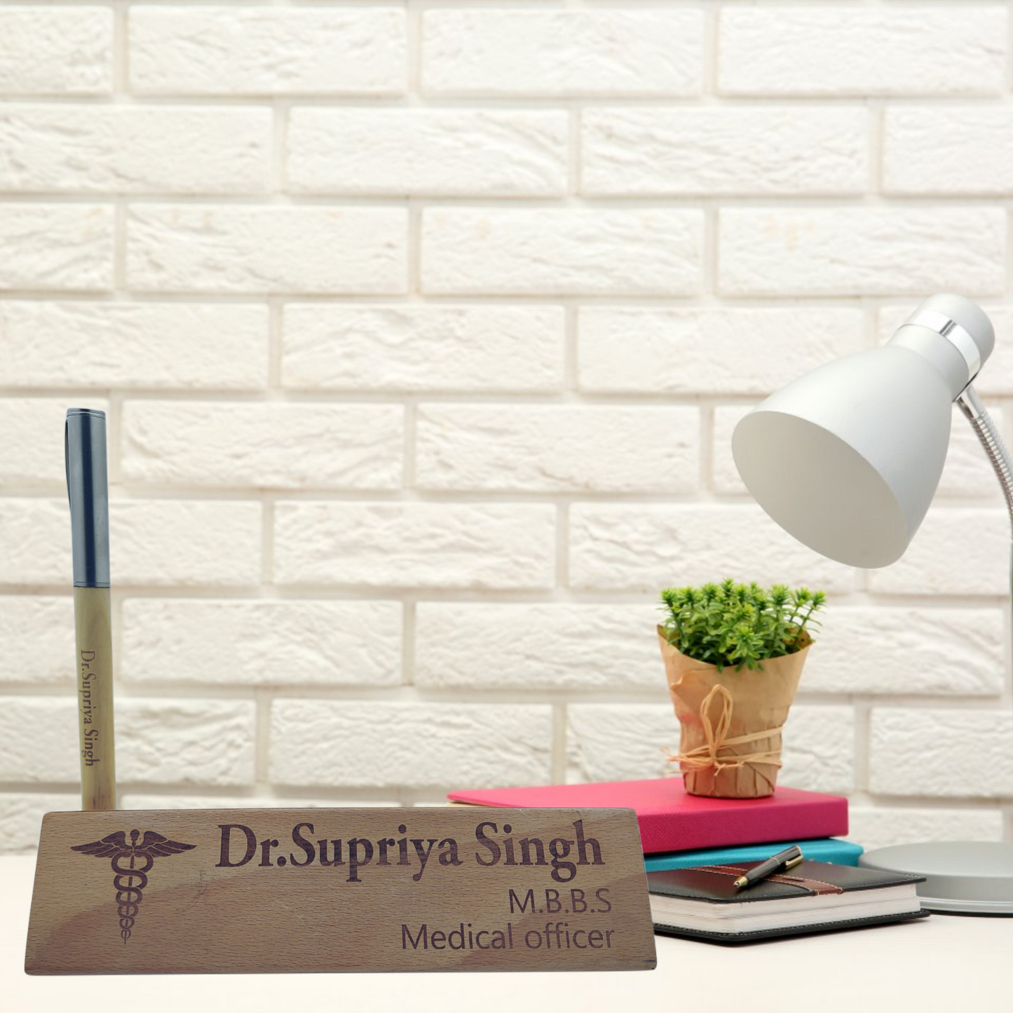 Wooden Desk Nameplate for Doctor, Advocate, CA, Architect, IAS