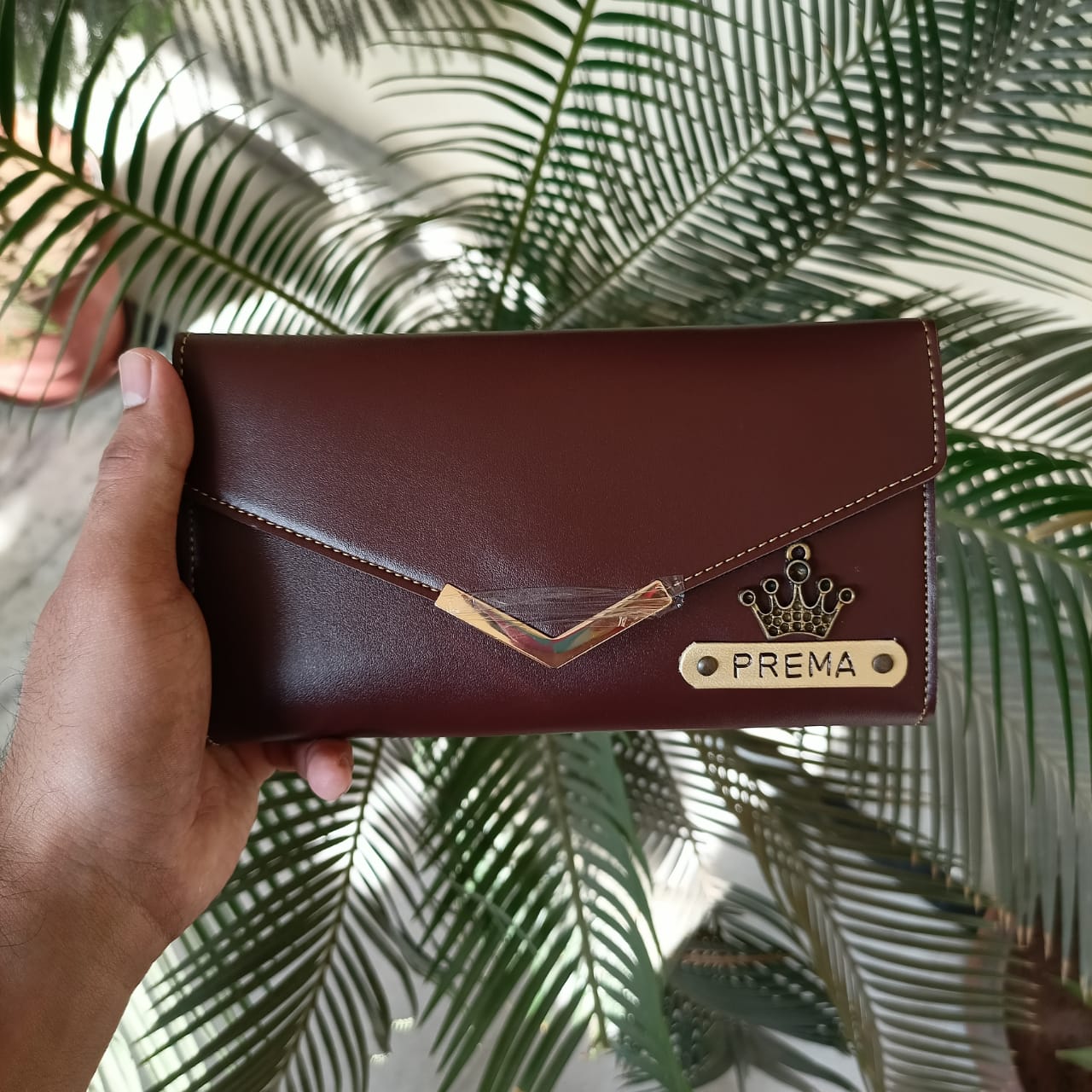 Personalized Clutch With Name & Charm - Brown